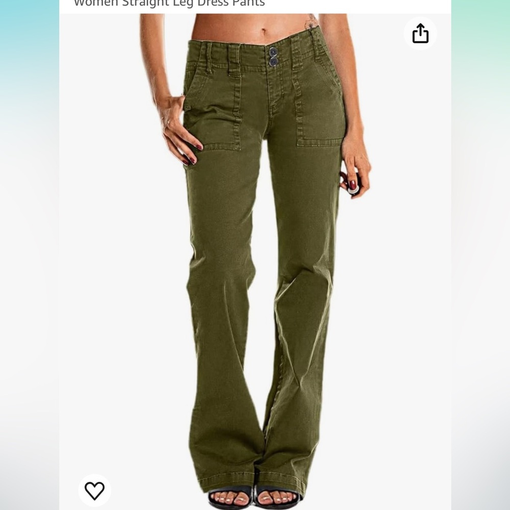 Wide Leg Pants Mid Waist Flare Jeans - green cargo pants